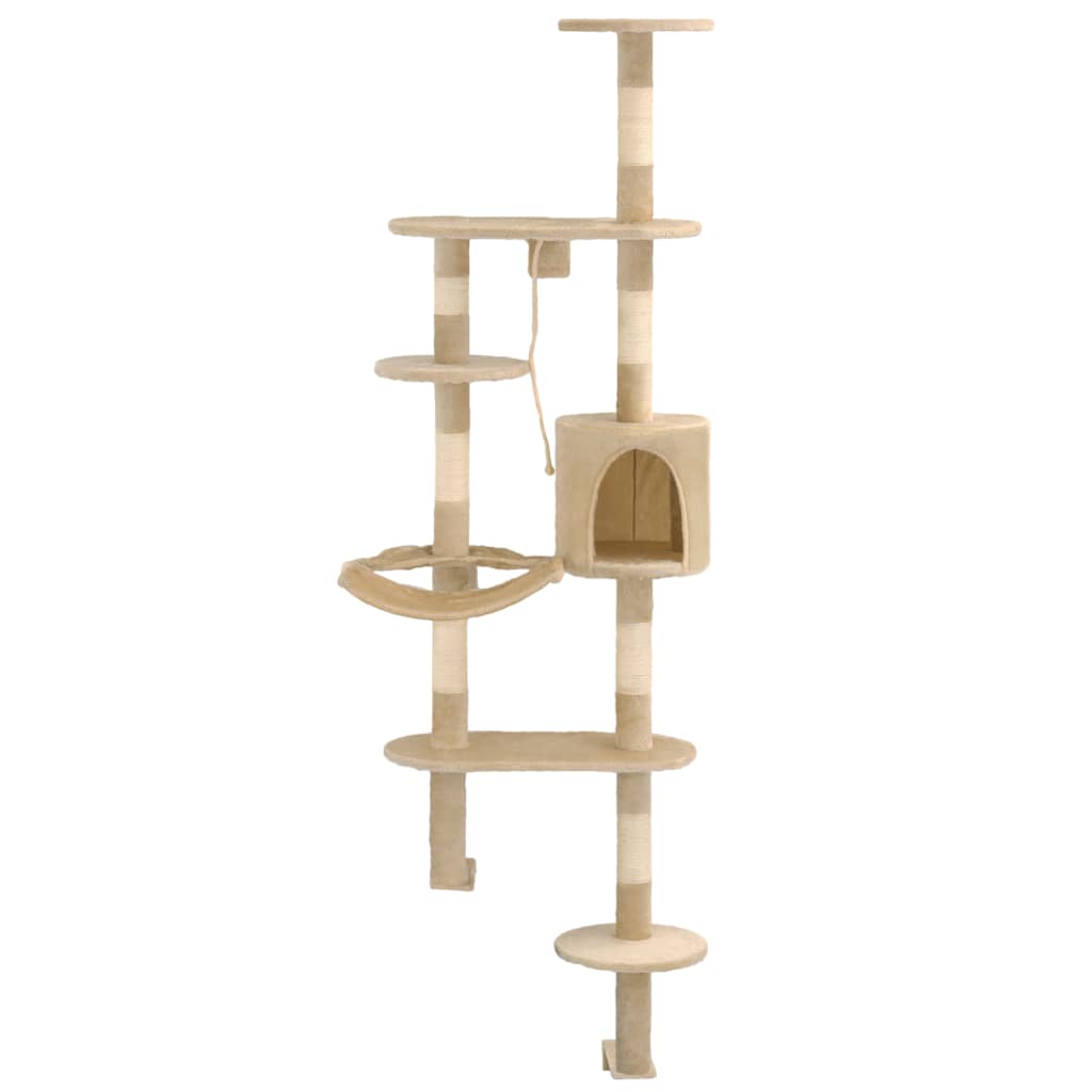 Arbre à chat mural en bois avec niche avec panier – Beige – 194 cm – vue 2