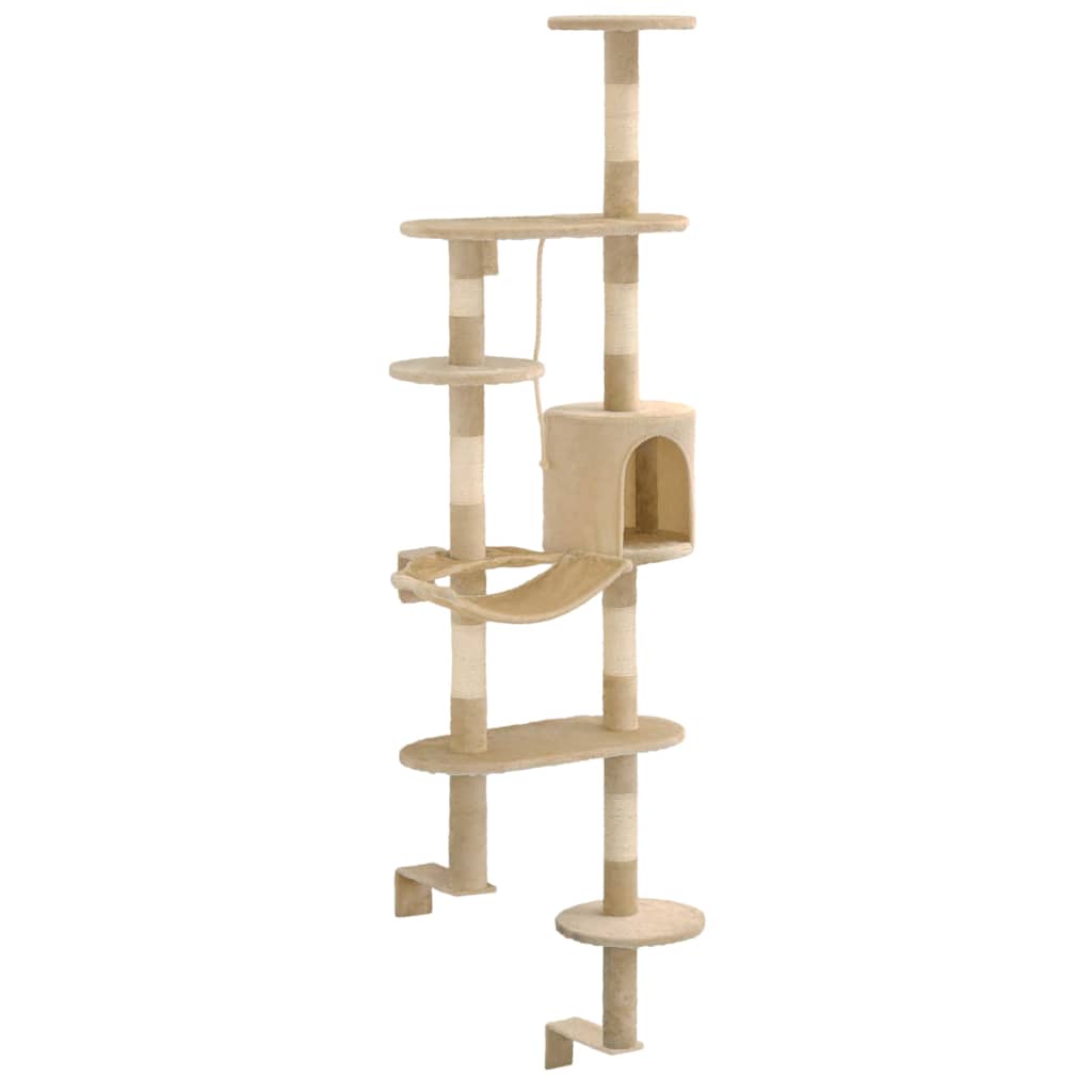 Arbre à chat mural en bois avec niche avec panier – Beige – 194 cm – vue 3