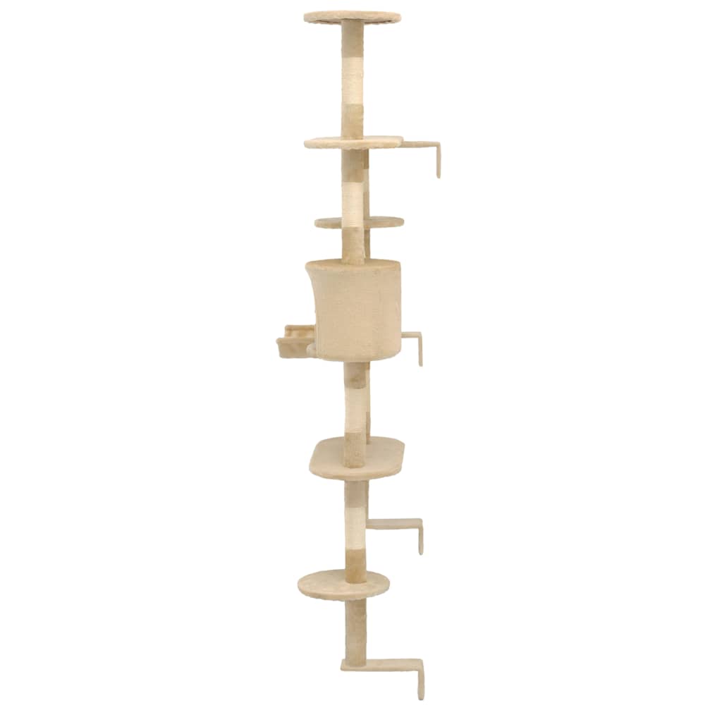 Arbre à chat mural en bois avec niche avec panier – Beige – 194 cm – vue 4