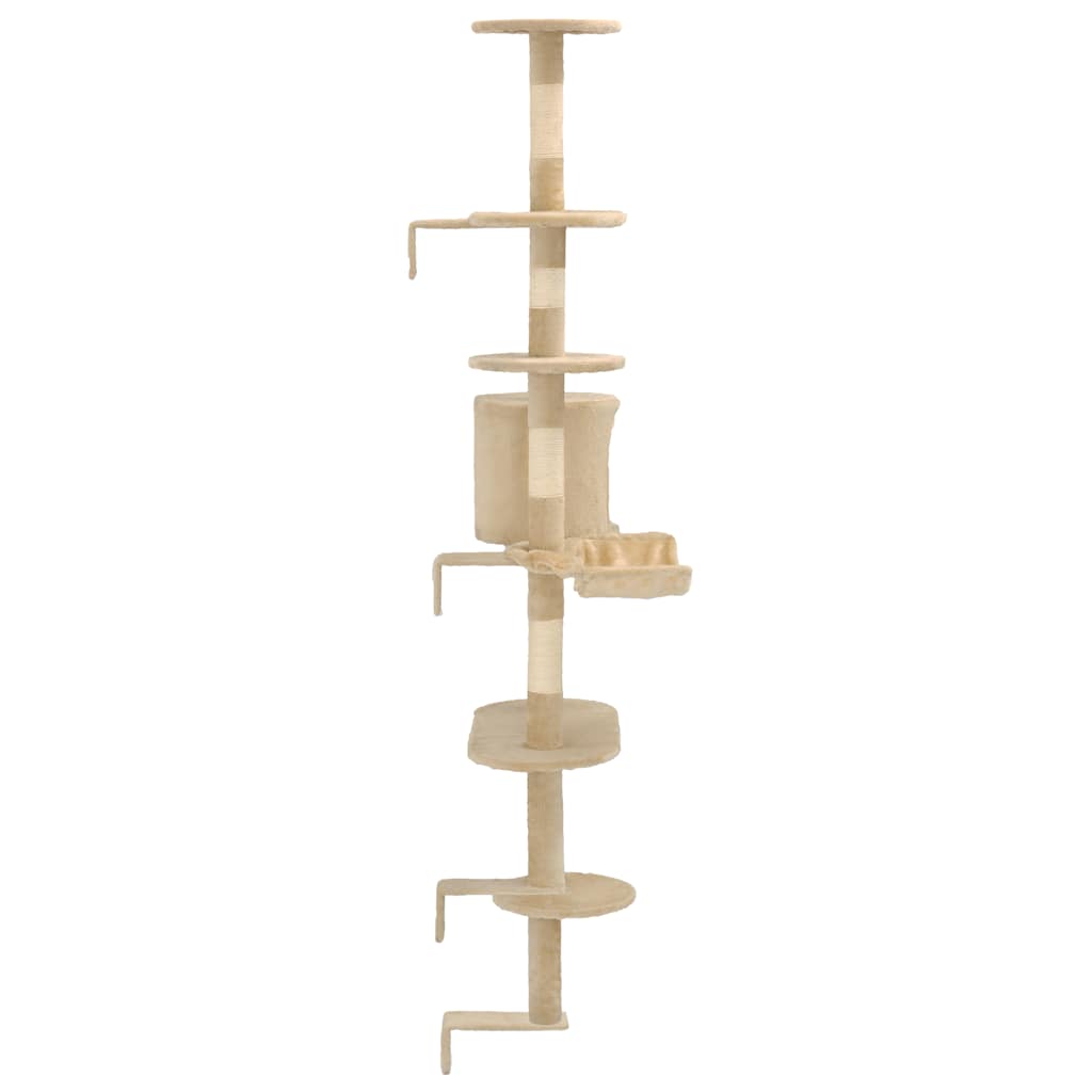 Arbre à chat mural en bois avec niche avec panier – Beige – 194 cm – vue 5