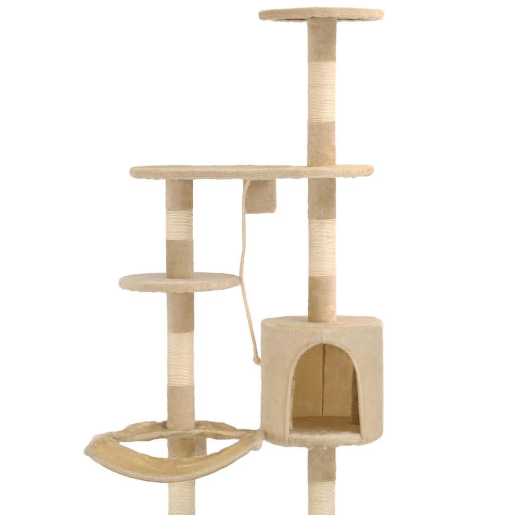 Arbre à chat mural en bois avec niche avec panier – Beige – 194 cm – vue 6