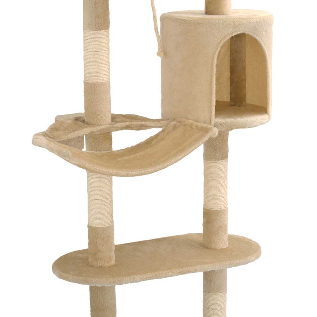 Arbre à chat mural en bois avec niche avec panier – Beige – 194 cm – vue 7