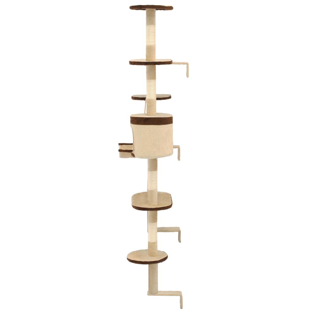 Arbre à chat mural en bois avec niche avec panier – Beige et marron – 194 cm – vue 4