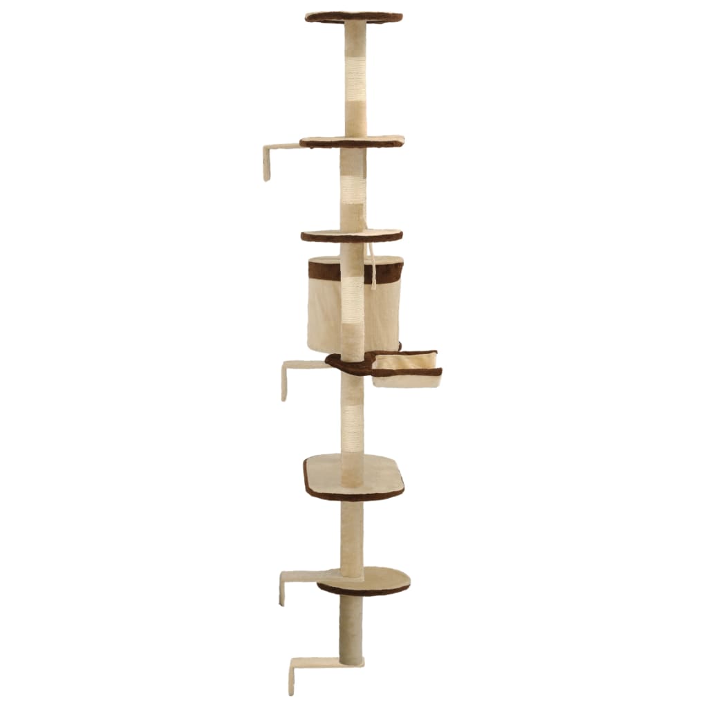 Arbre à chat mural en bois avec niche avec panier – Beige et marron – 194 cm – vue 5