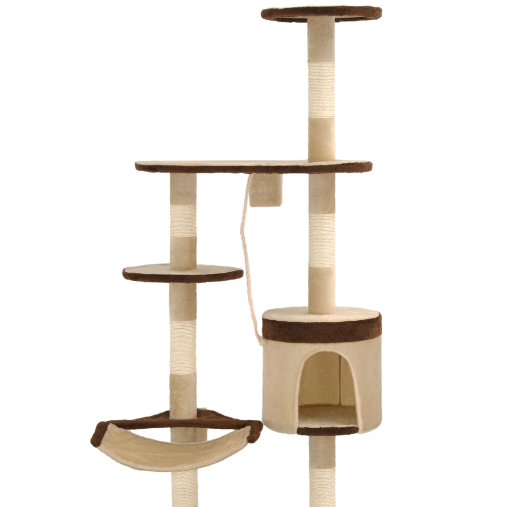 Arbre à chat mural en bois avec niche avec panier – Beige et marron – 194 cm – vue 6