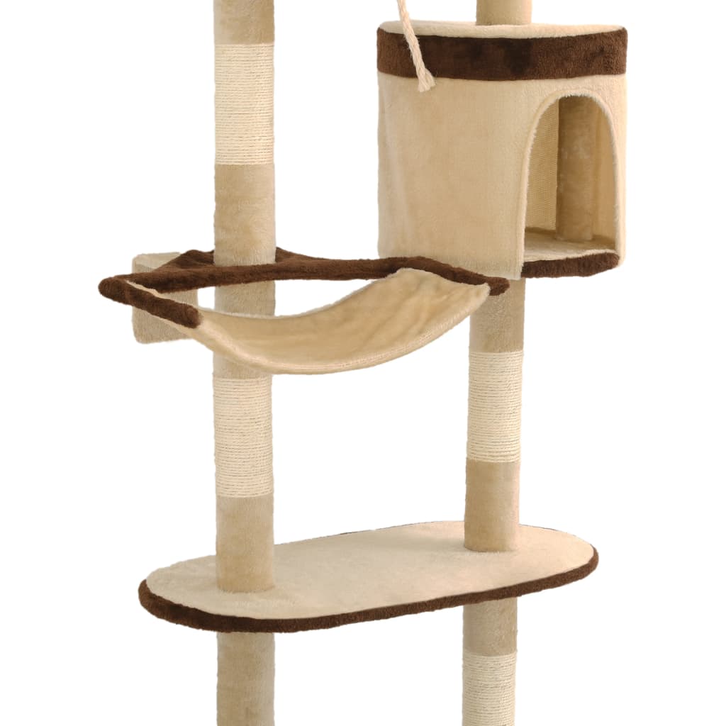 Arbre à chat mural en bois avec niche avec panier – Beige et marron – 194 cm – vue 7