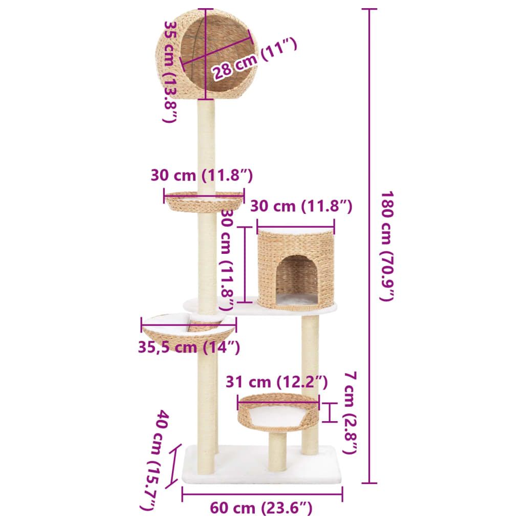 Arbre à chat XXL avec niche avec panier – Naturel – 180 cm – vue 6