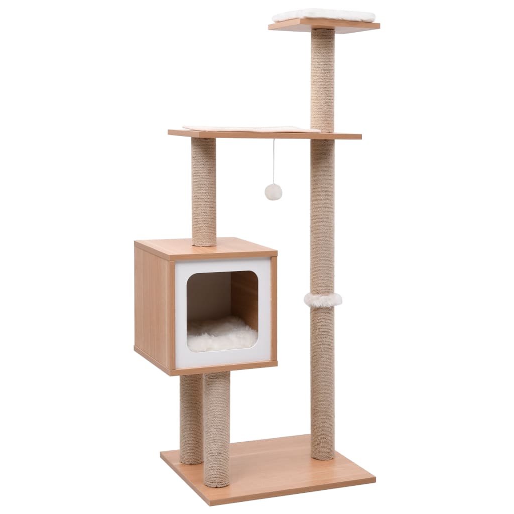 Arbre à chat en bois avec niche – Marron