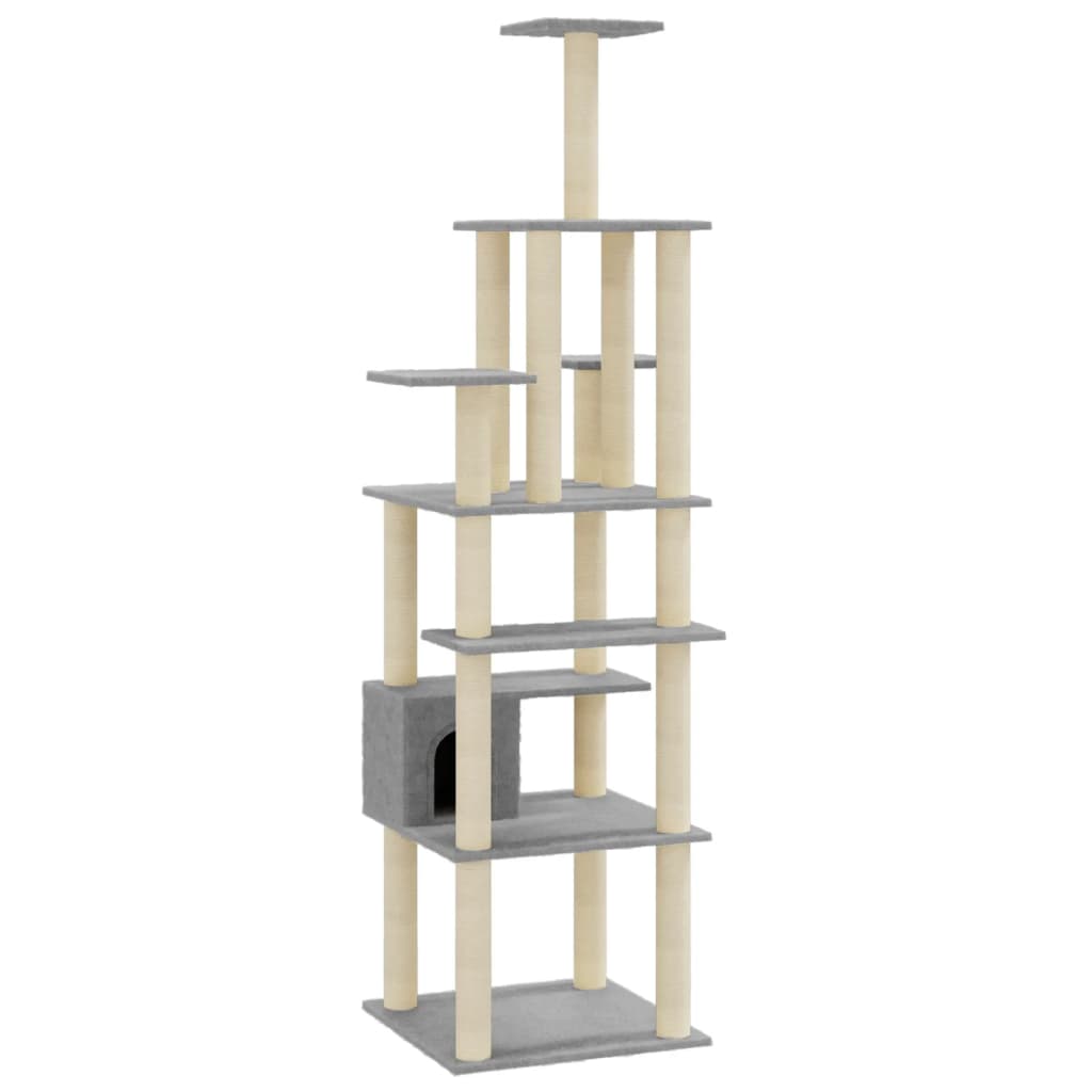 Arbre à chat XXL en bois avec niche avec panier – Gris clair – vue 2