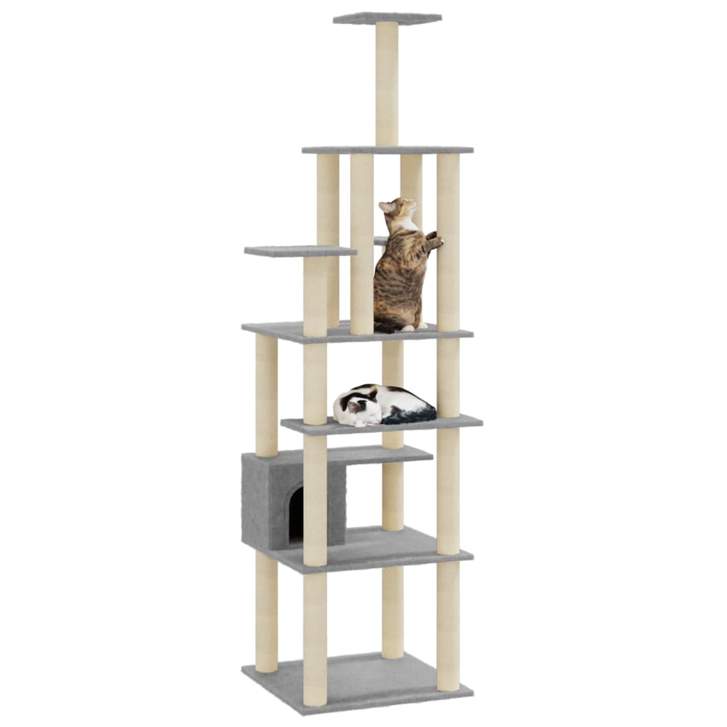 Arbre à chat XXL en bois avec niche avec panier – Gris clair – vue 3