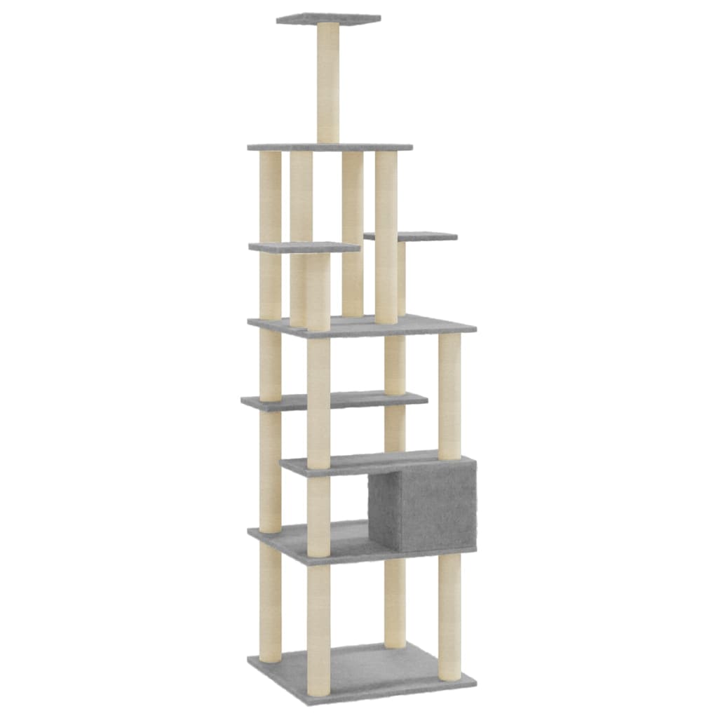 Arbre à chat XXL en bois avec niche avec panier – Gris clair – vue 6