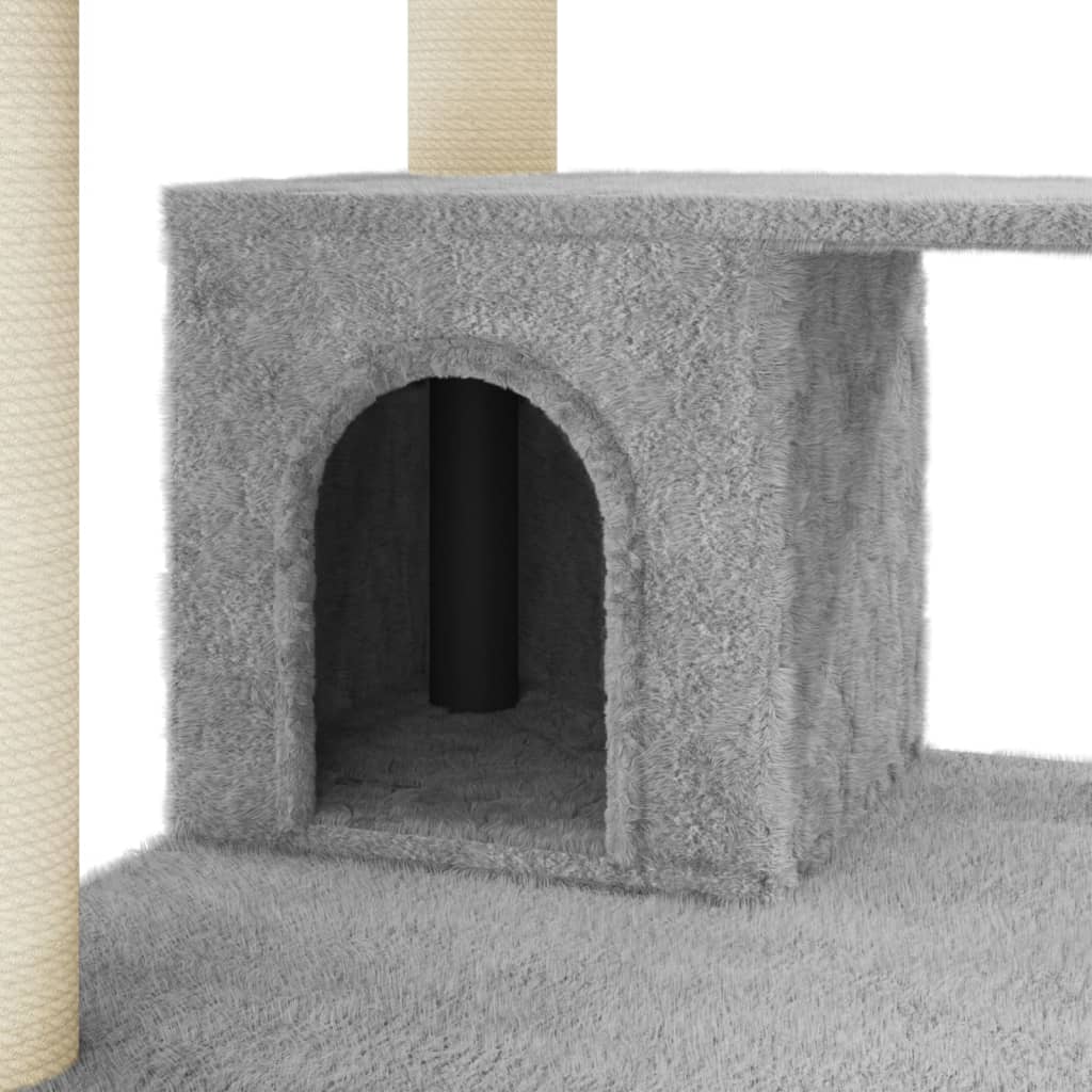 Arbre à chat XXL en bois avec niche avec panier – Gris clair – vue 7
