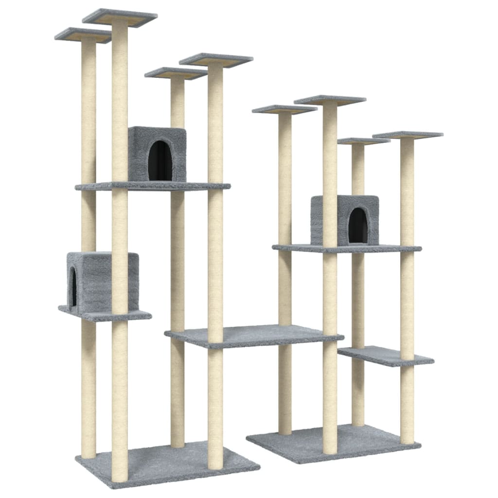 Arbre à chat en bois avec niche avec panier – Gris clair – vue 2