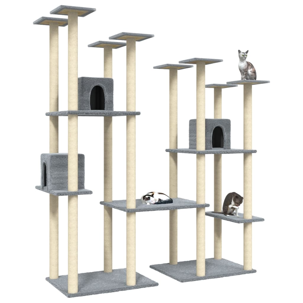 Arbre à chat en bois avec niche avec panier – Gris clair – vue 3