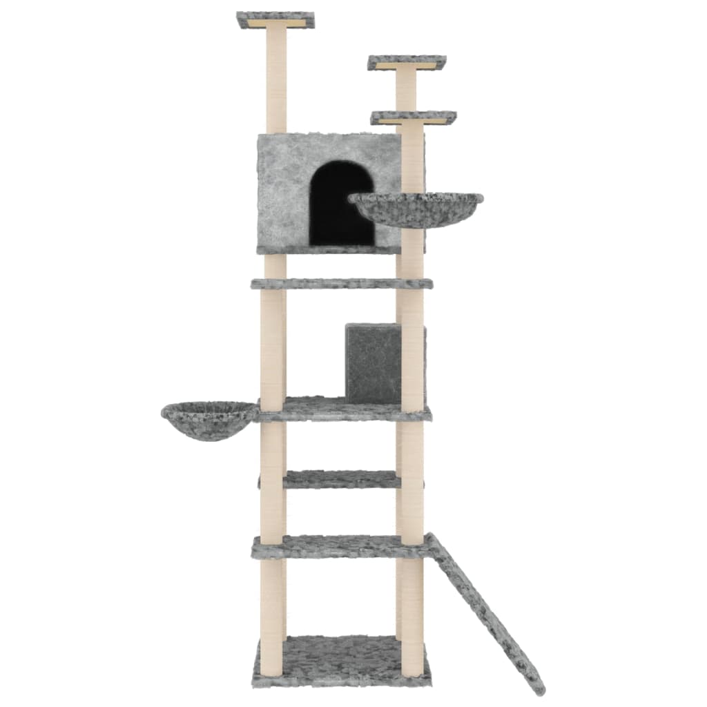Arbre à chat XXL en bois avec niche avec panier – Gris clair – 191 cm – vue 3