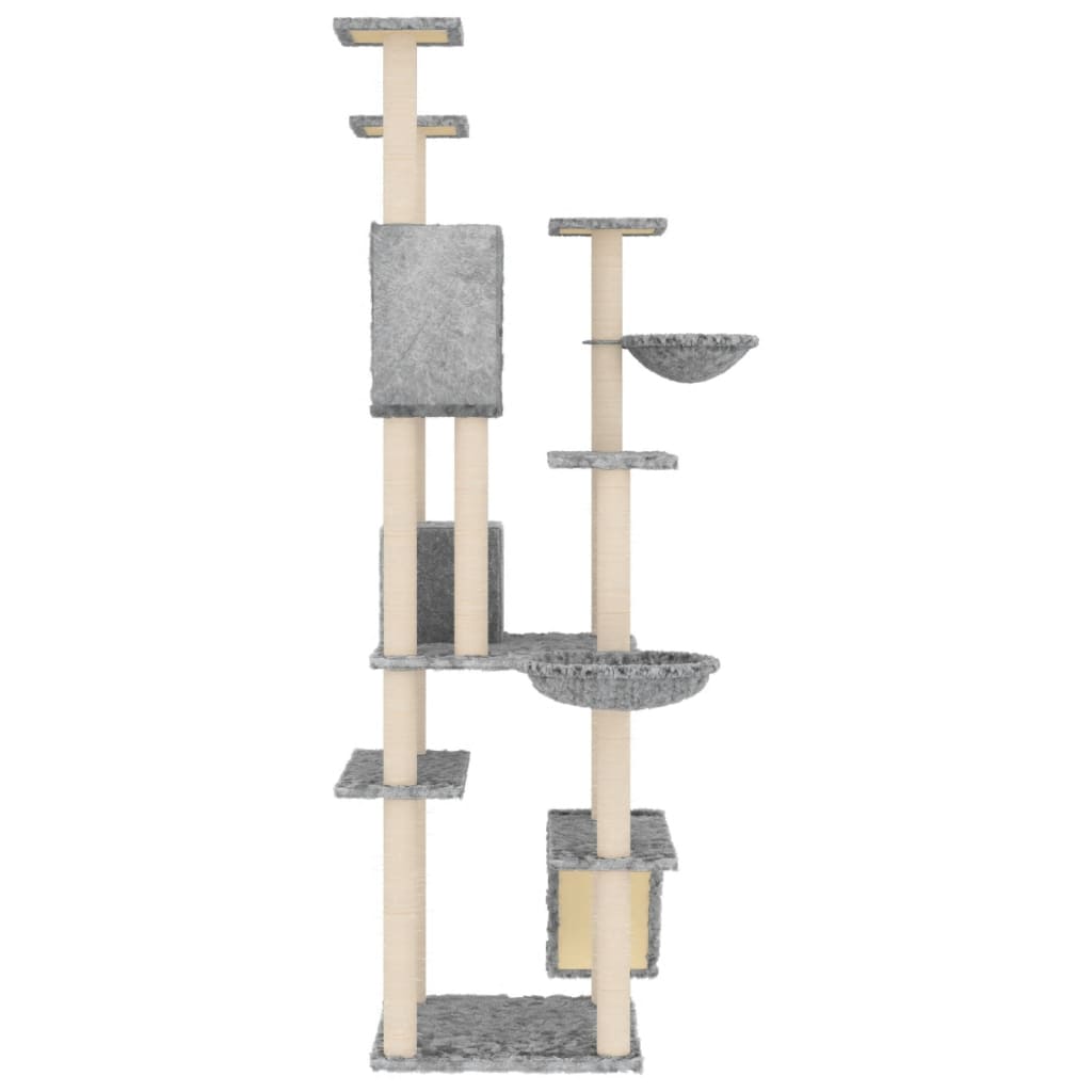 Arbre à chat XXL en bois avec niche avec panier – Gris clair – 191 cm – vue 4