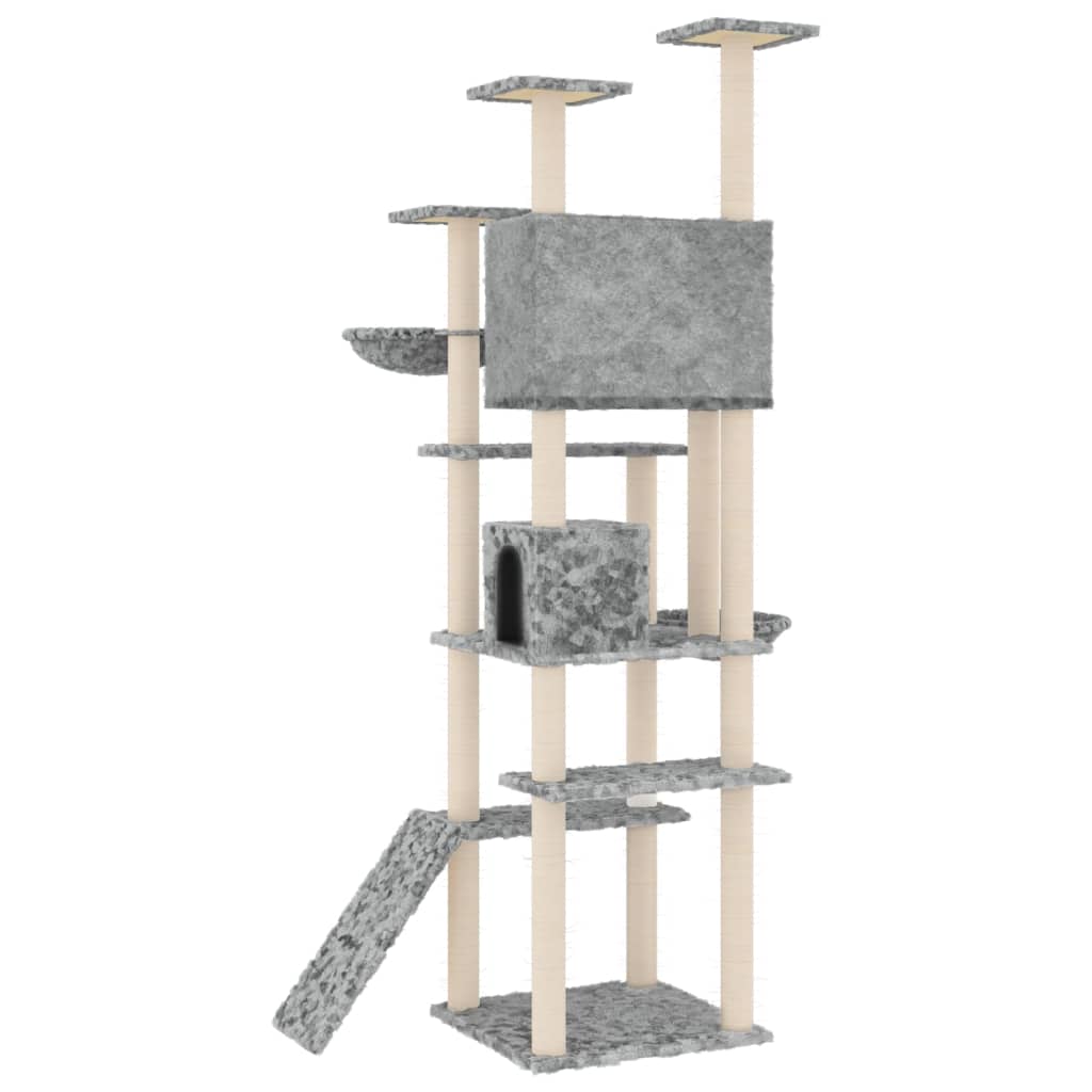 Arbre à chat XXL en bois avec niche avec panier – Gris clair – 191 cm – vue 5