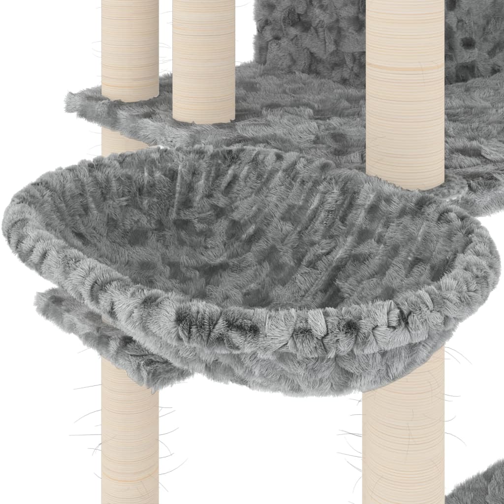 Arbre à chat XXL en bois avec niche avec panier – Gris clair – 191 cm – vue 6
