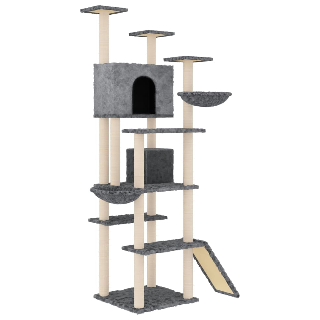 Arbre à chat XXL en bois avec niche avec panier – Gris foncé – 191 cm – vue 2
