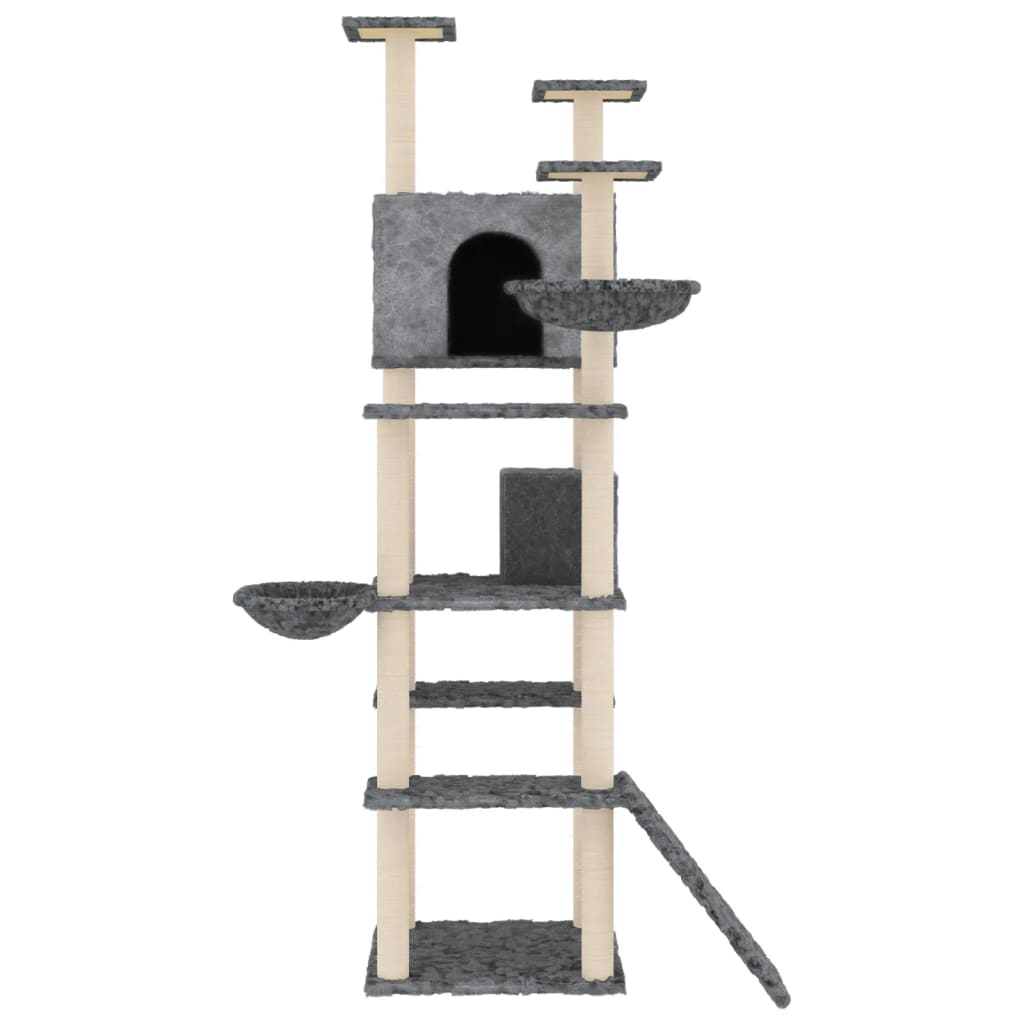 Arbre à chat XXL en bois avec niche avec panier – Gris foncé – 191 cm – vue 3