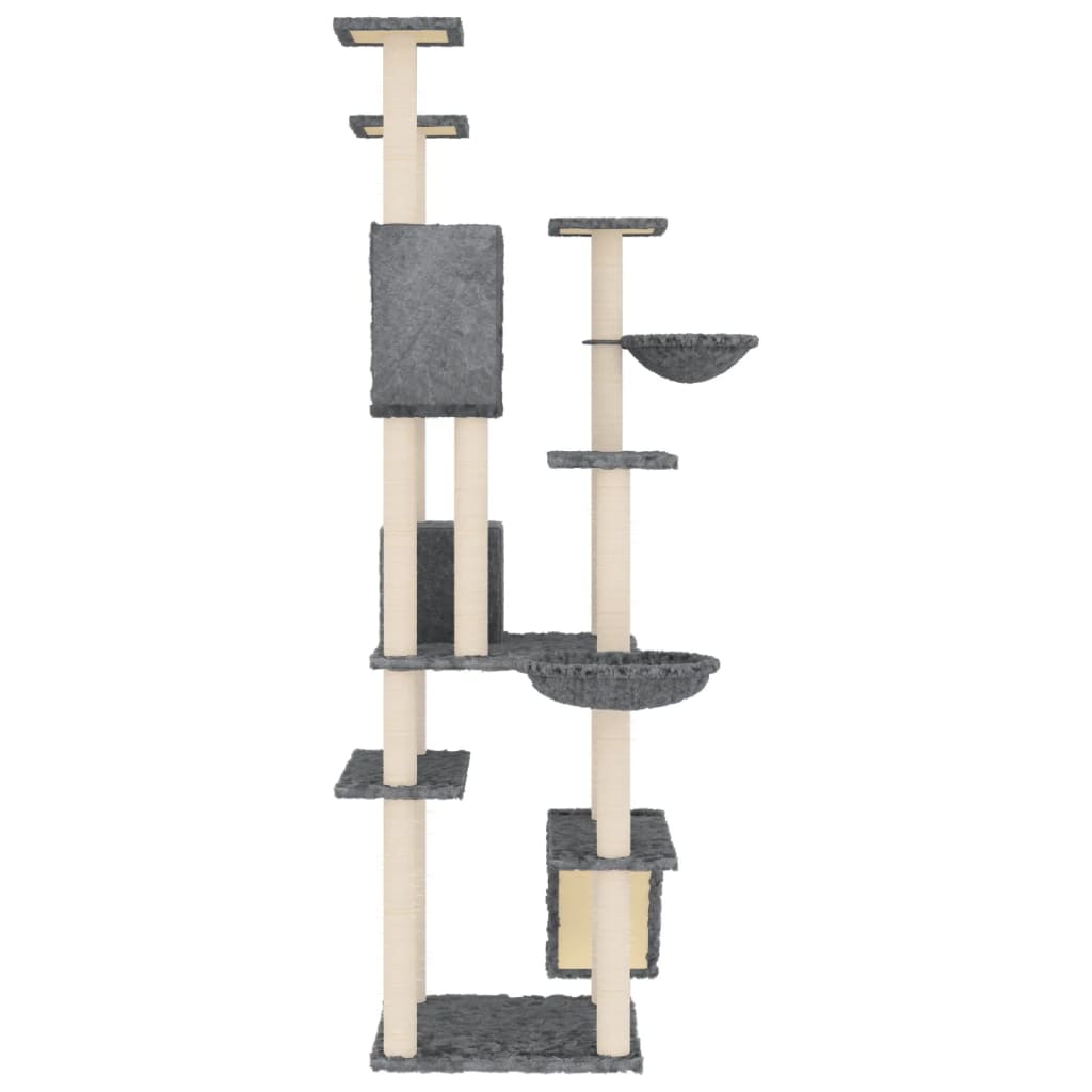 Arbre à chat XXL en bois avec niche avec panier – Gris foncé – 191 cm – vue 4