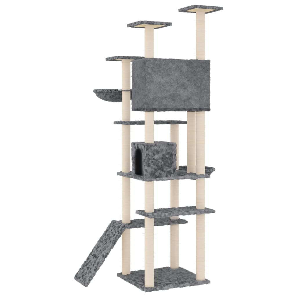 Arbre à chat XXL en bois avec niche avec panier – Gris foncé – 191 cm – vue 5