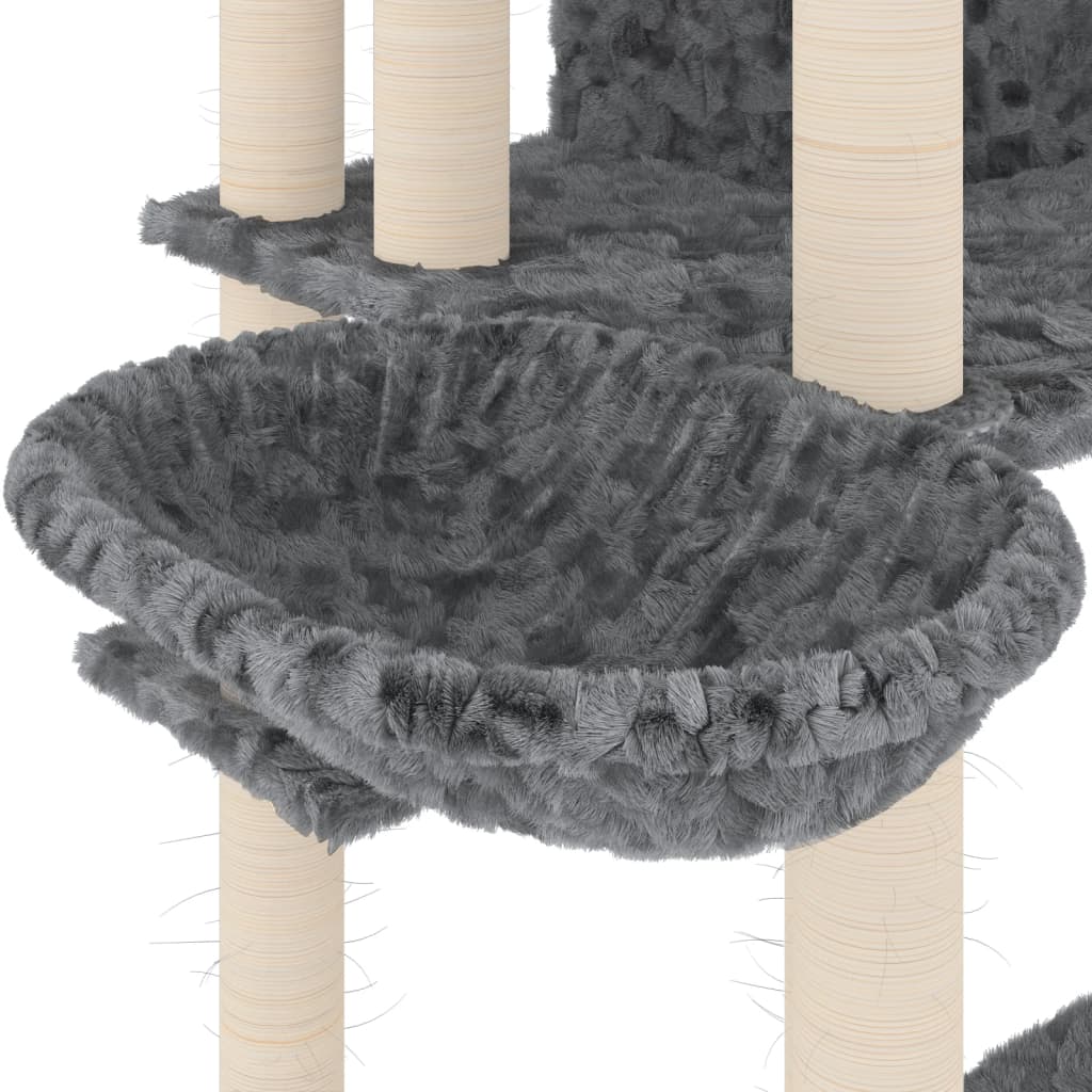 Arbre à chat XXL en bois avec niche avec panier – Gris foncé – 191 cm – vue 6