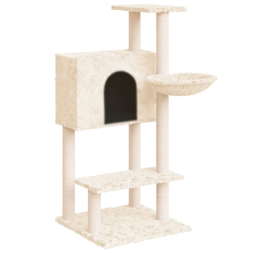 Arbre à chat en bois avec niche avec panier – Crème – 108 cm – vue 2