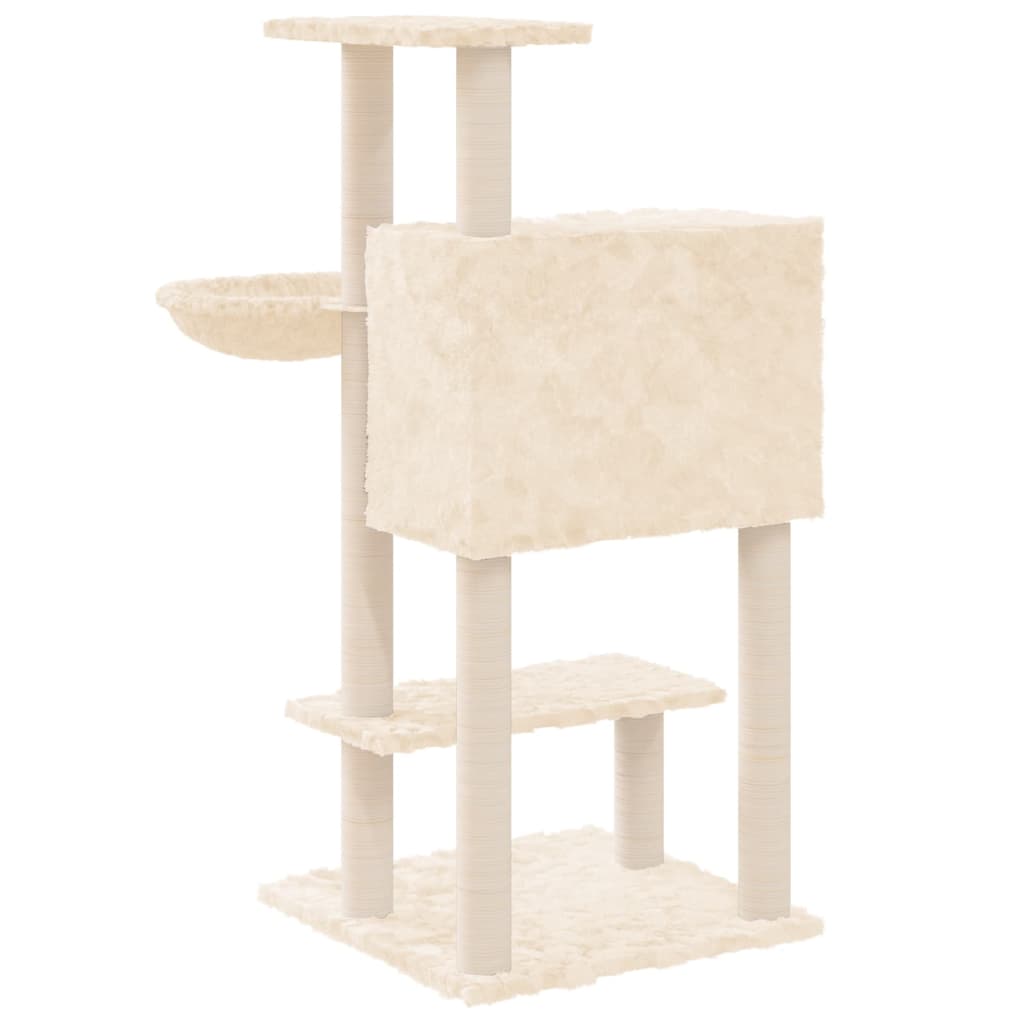 Arbre à chat en bois avec niche avec panier – Crème – 108 cm – vue 6