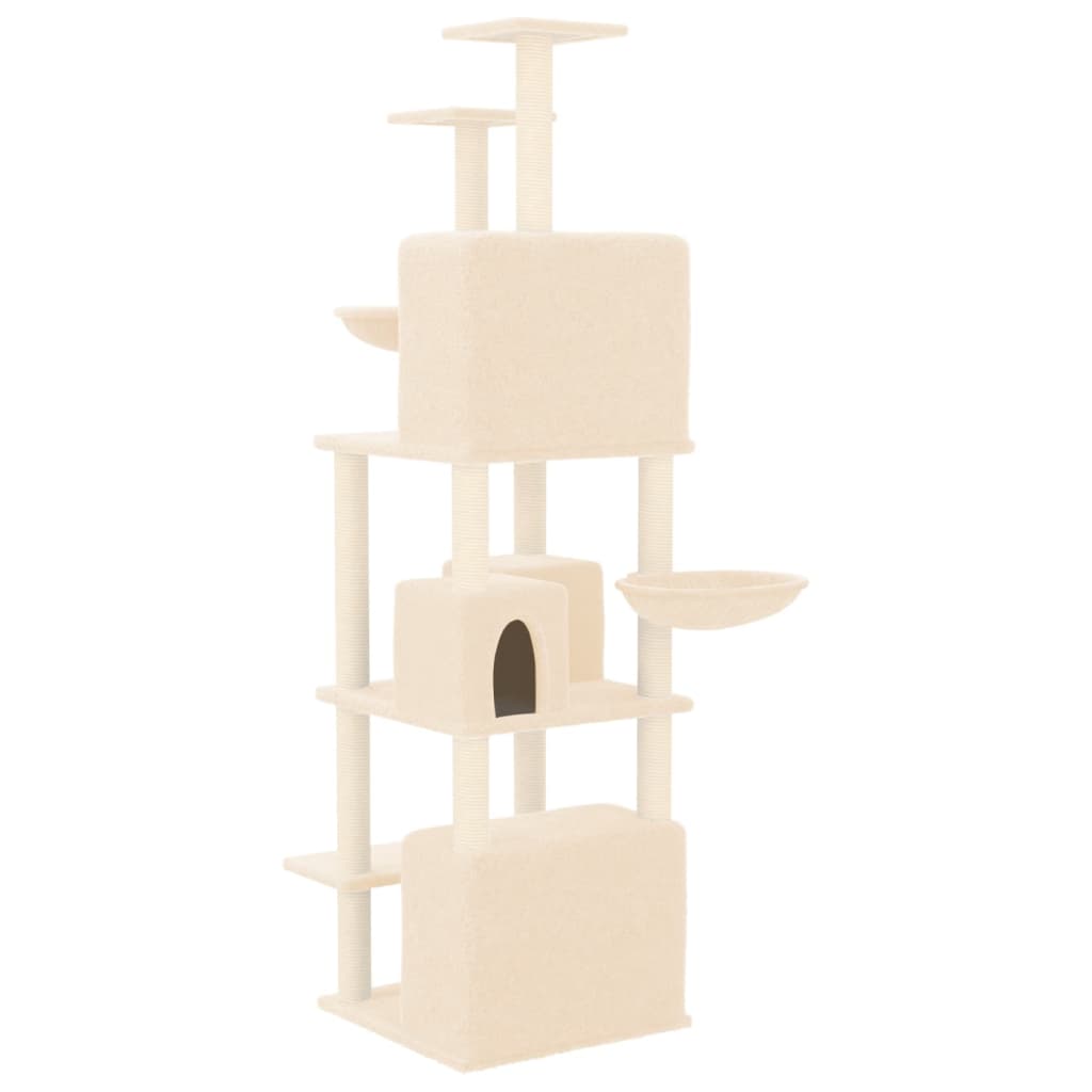 Arbre à chat XXL en bois avec niche avec hamac – Crème – 180 cm – vue 5