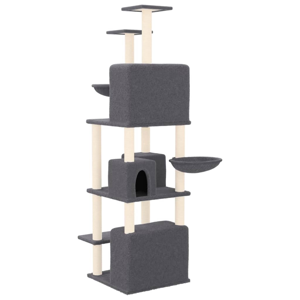 Arbre à chat XXL en bois avec niche avec hamac – Gris foncé – 180 cm – vue 5