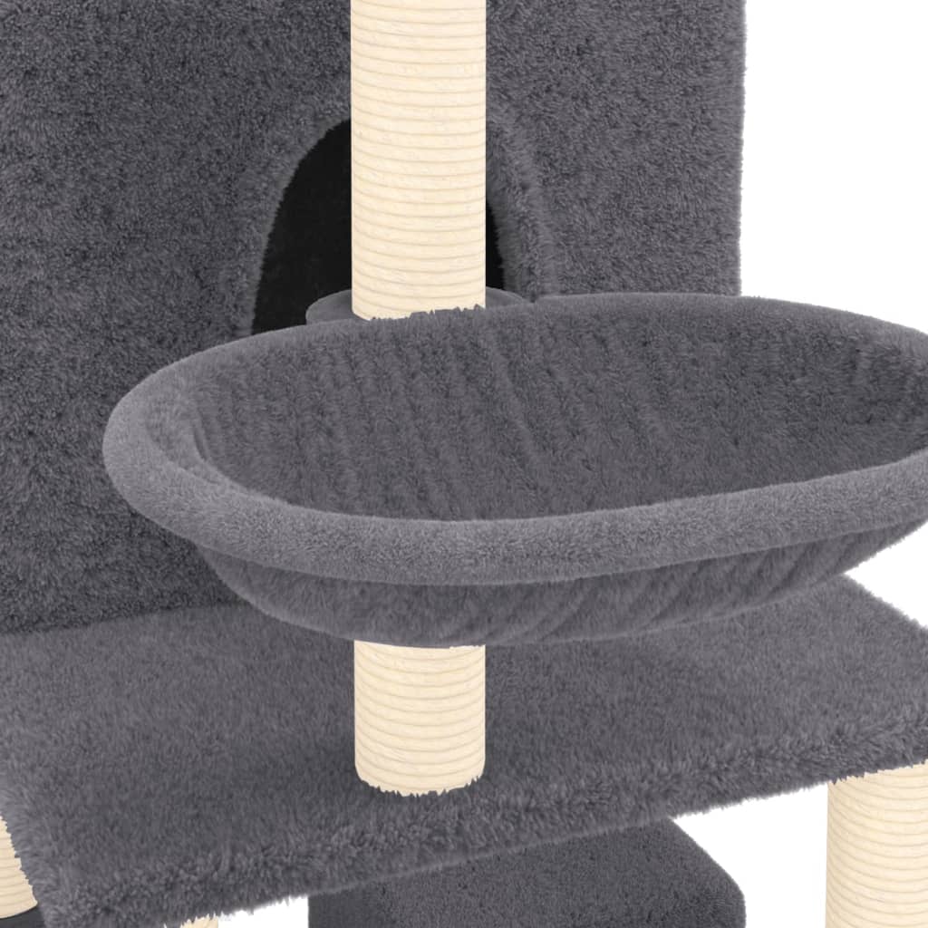Arbre à chat XXL en bois avec niche avec hamac – Gris foncé – 180 cm – vue 6