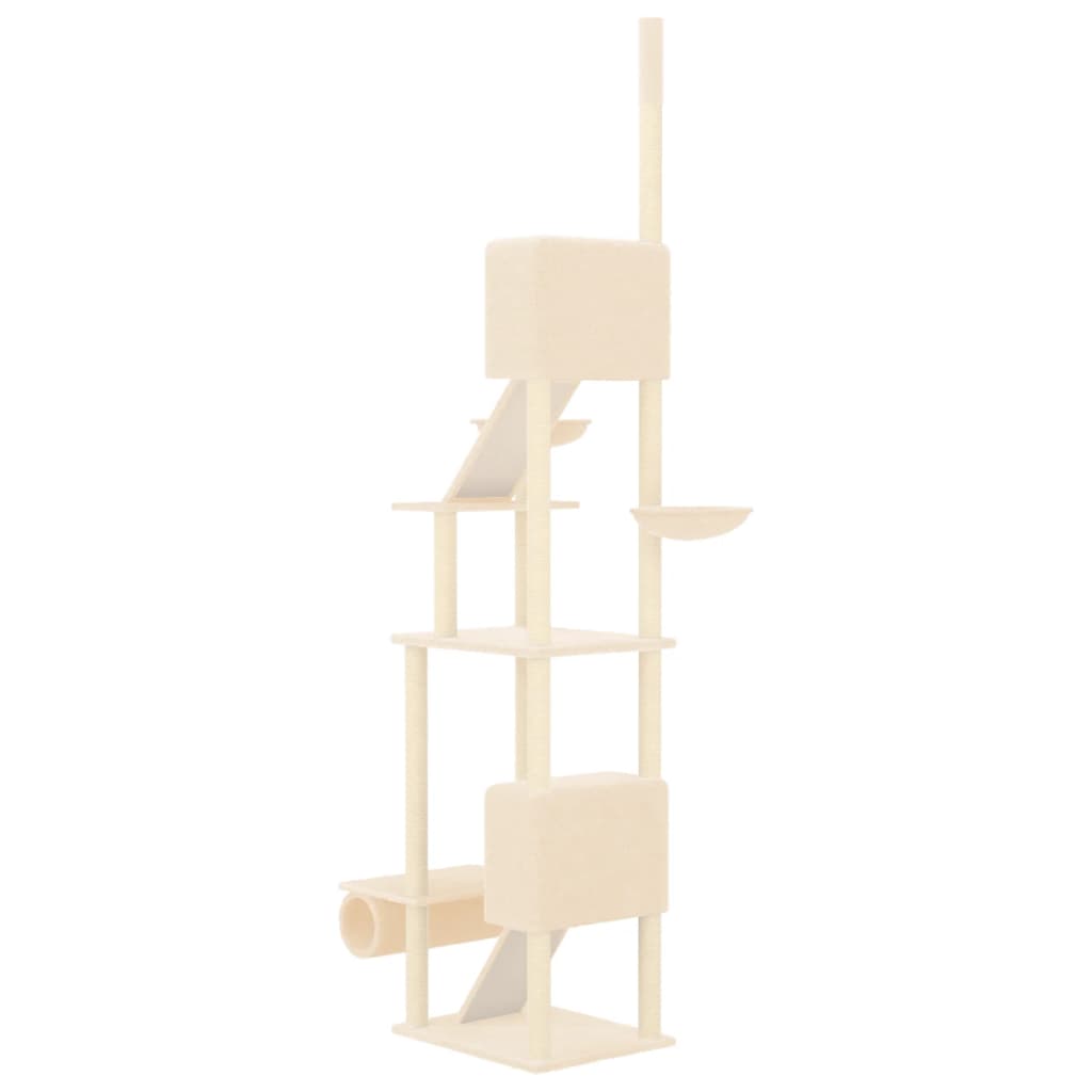 Arbre à chat sol-plafond en bois avec niche – Crème – 303 cm – vue 5