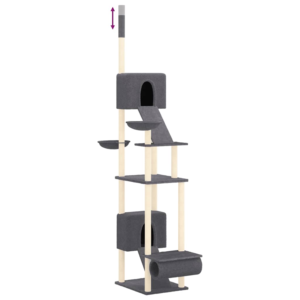 Arbre à chat sol-plafond en bois avec niche – Gris foncé – 303 cm – vue 6