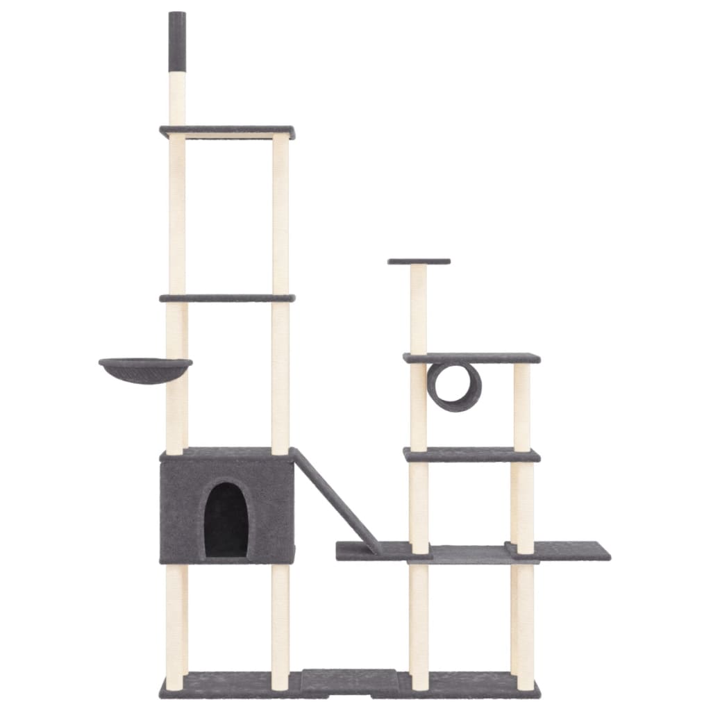 Arbre à chat XXL en bois avec niche avec hamac – Gris foncé – 279 cm – vue 3