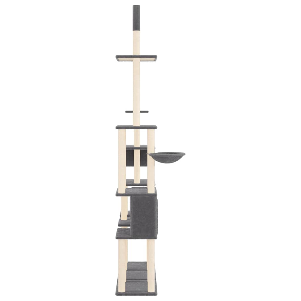 Arbre à chat XXL en bois avec niche avec hamac – Gris foncé – 279 cm – vue 4