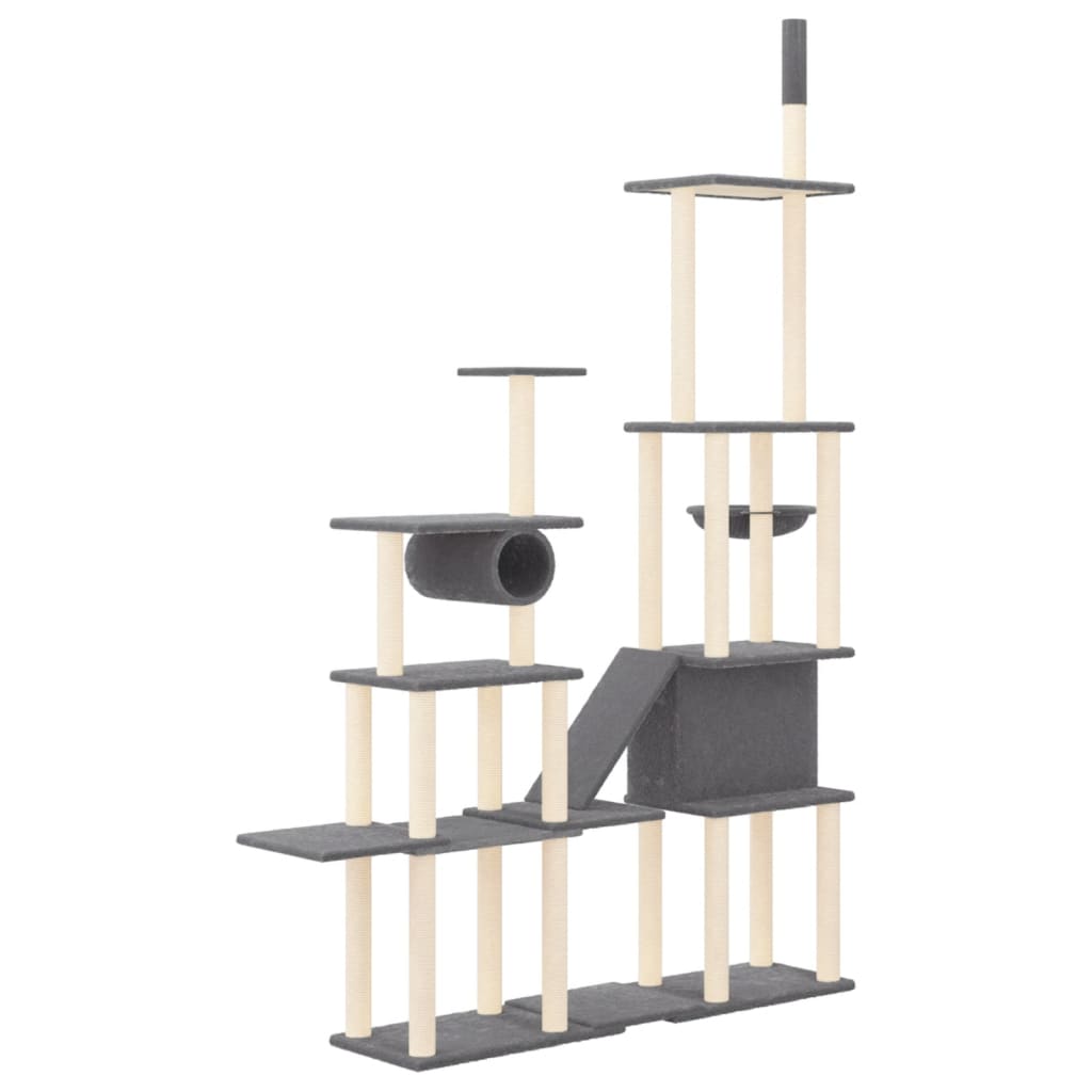 Arbre à chat XXL en bois avec niche avec hamac – Gris foncé – 279 cm – vue 5