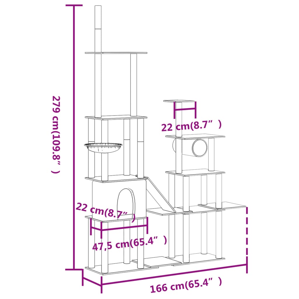 Arbre à chat XXL en bois avec niche avec hamac – Gris foncé – 279 cm – vue 7