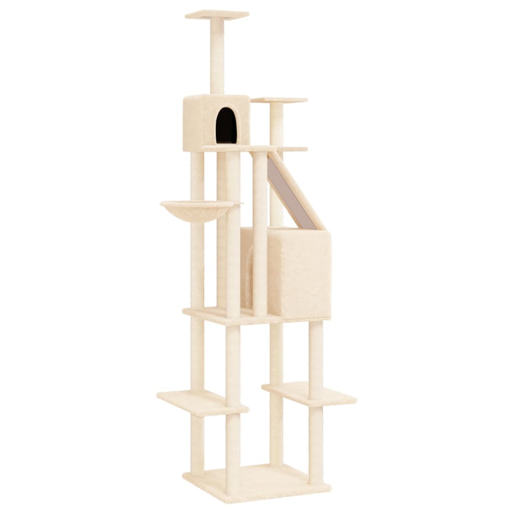Arbre à chat XXL en bois avec niche avec panier – Crème – 201 cm – vue 2
