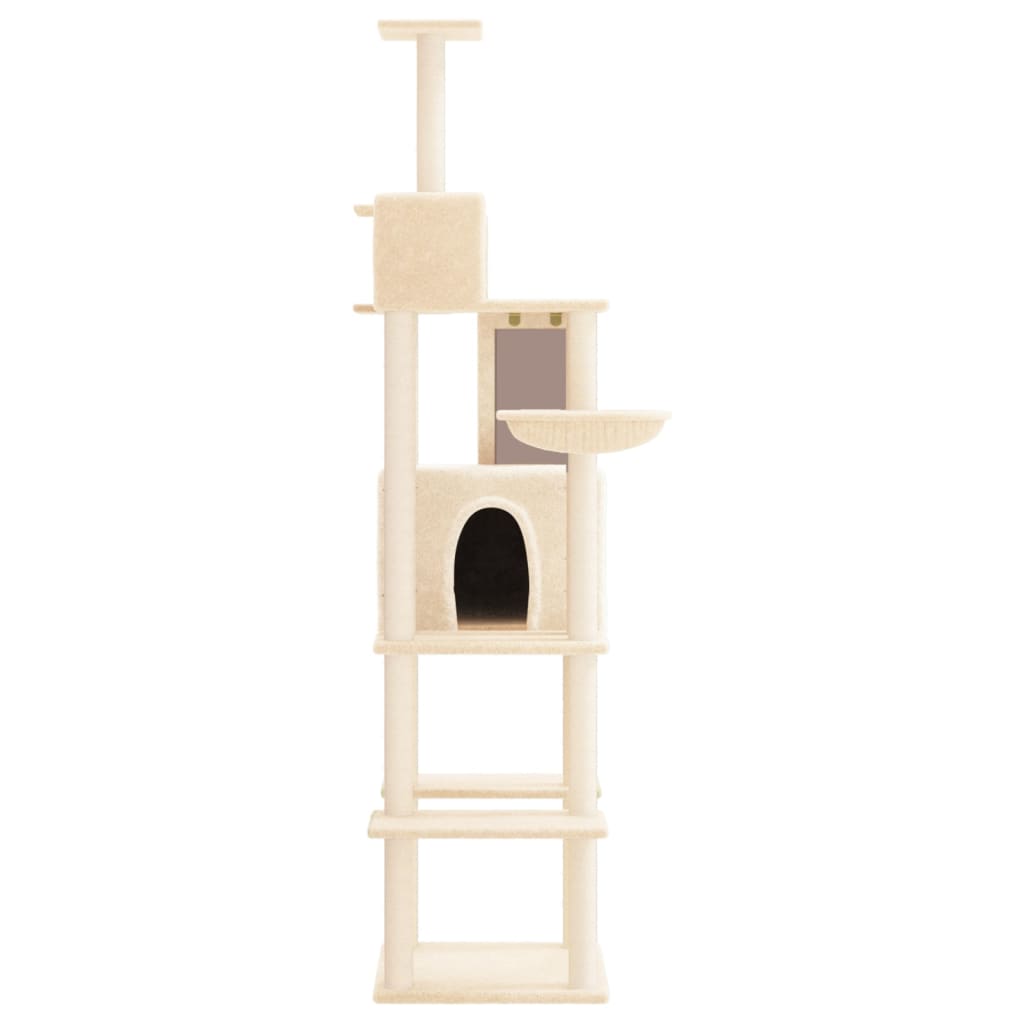 Arbre à chat XXL en bois avec niche avec panier – Crème – 201 cm – vue 3