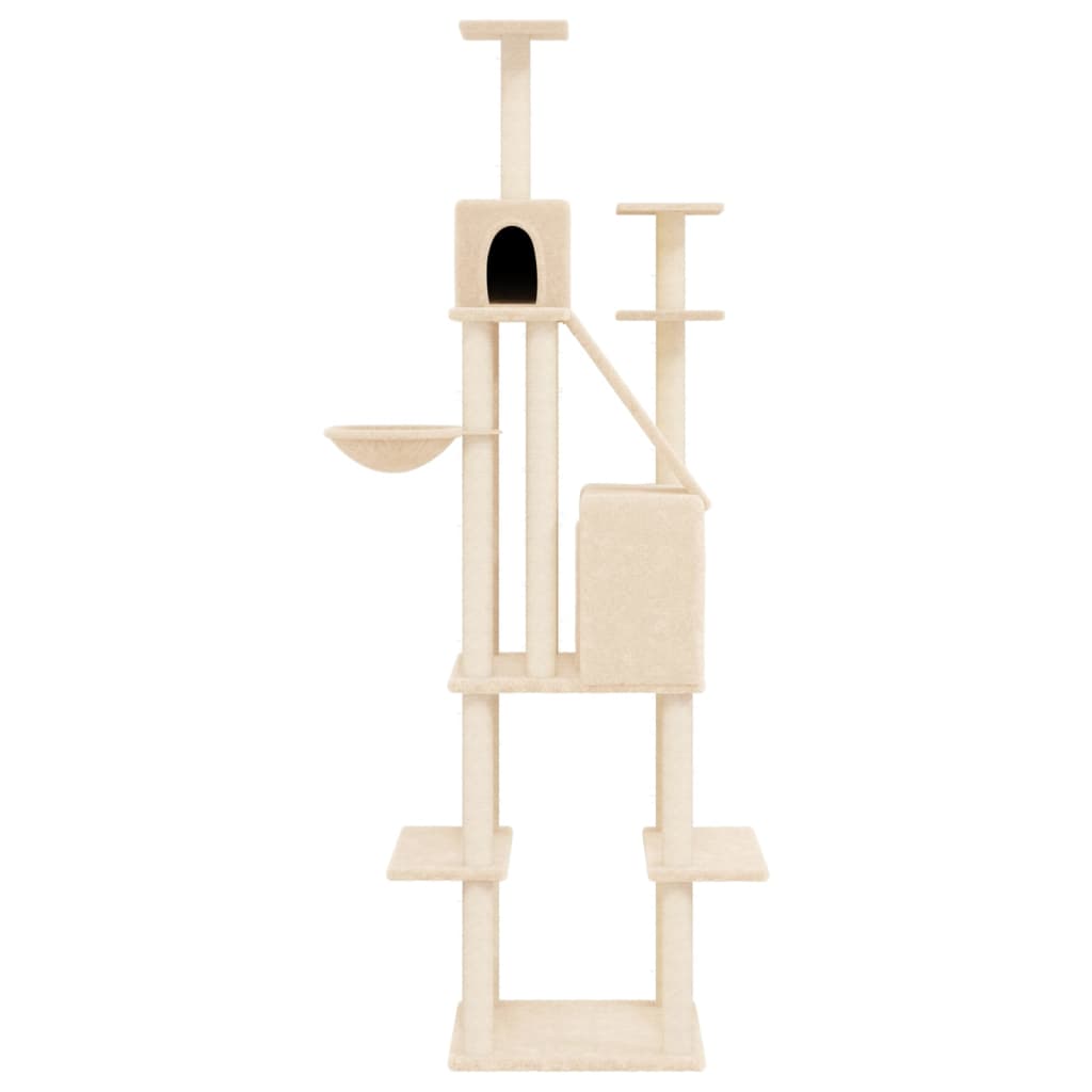 Arbre à chat XXL en bois avec niche avec panier – Crème – 201 cm – vue 4