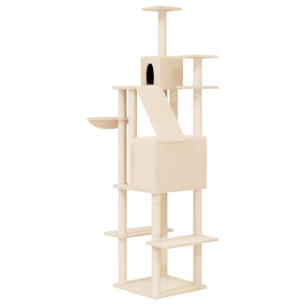 Arbre à chat XXL en bois avec niche avec panier – Crème – 201 cm – vue 5