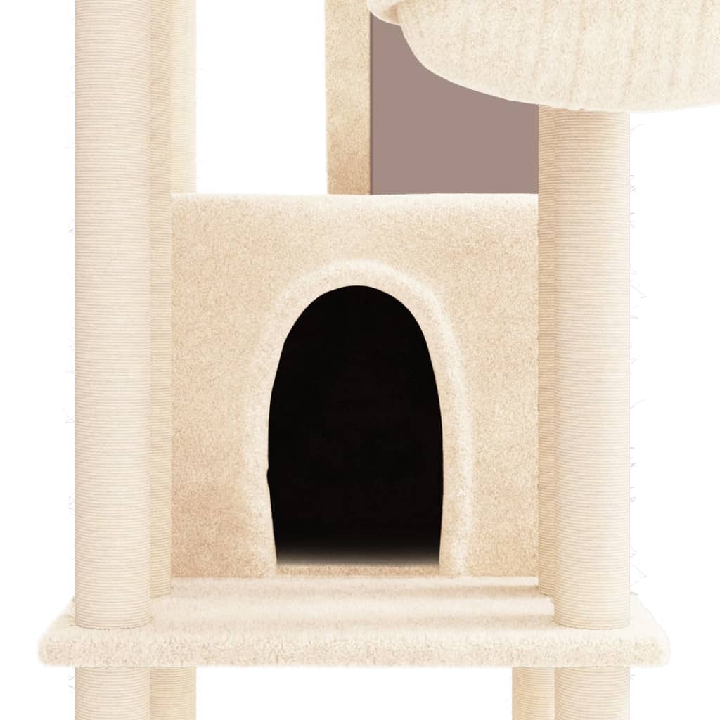 Arbre à chat XXL en bois avec niche avec panier – Crème – 201 cm – vue 6