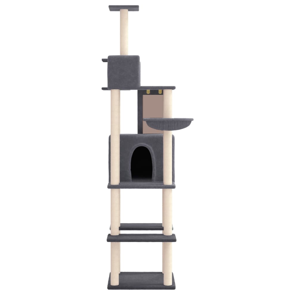 Arbre à chat XXL en bois avec niche avec panier – Gris foncé – 201 cm – vue 3