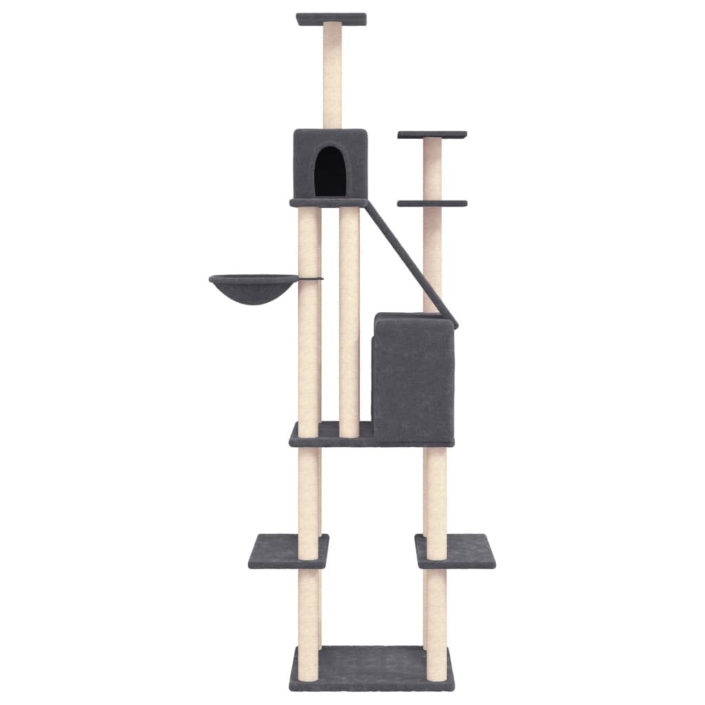 Arbre à chat XXL en bois avec niche avec panier – Gris foncé – 201 cm – vue 4