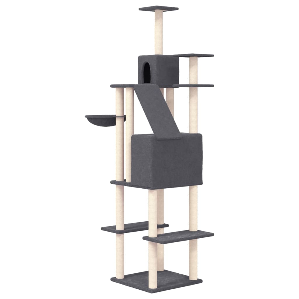 Arbre à chat XXL en bois avec niche avec panier – Gris foncé – 201 cm – vue 5