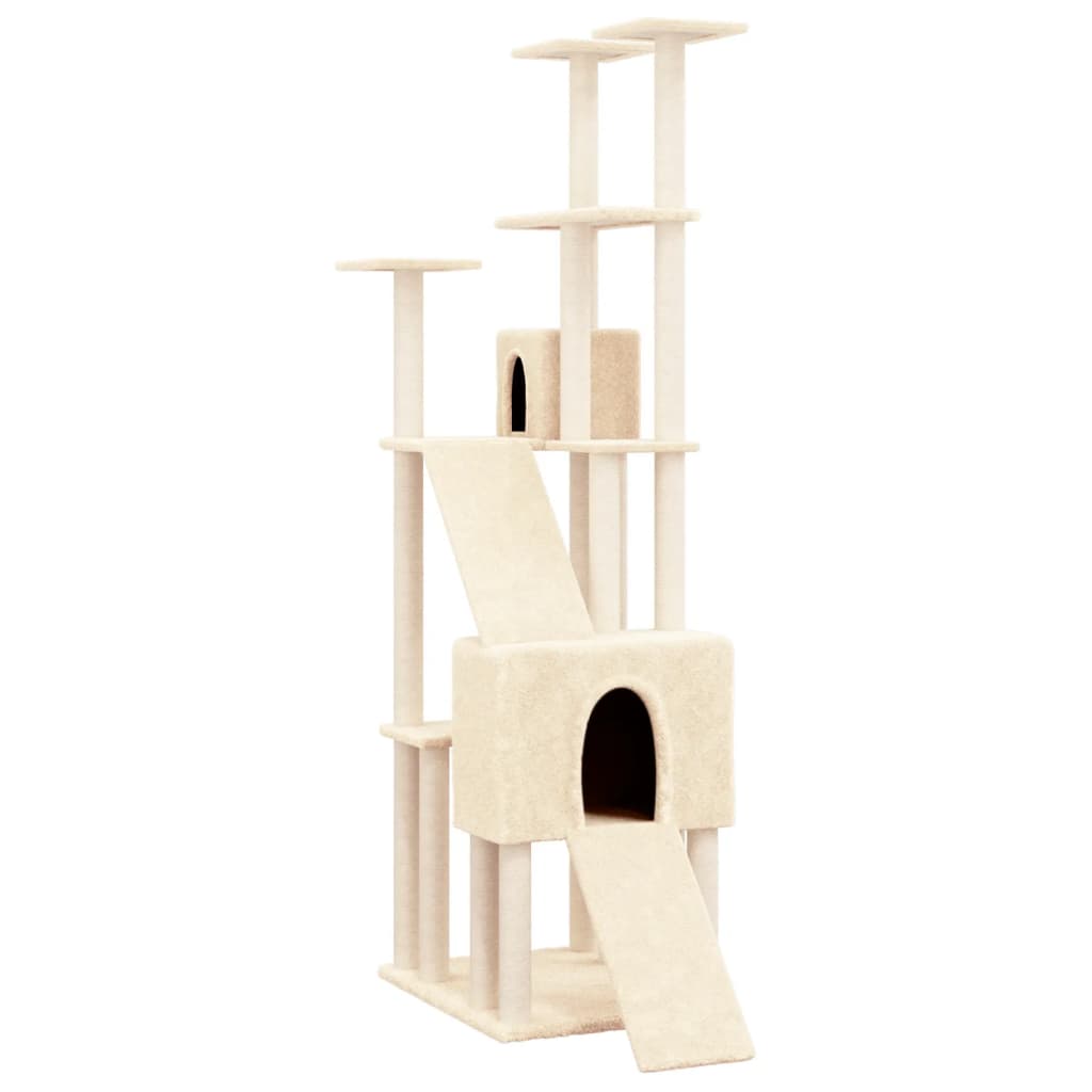 Arbre à chat XXL en bois avec niche – Crème – 190 cm – vue 2