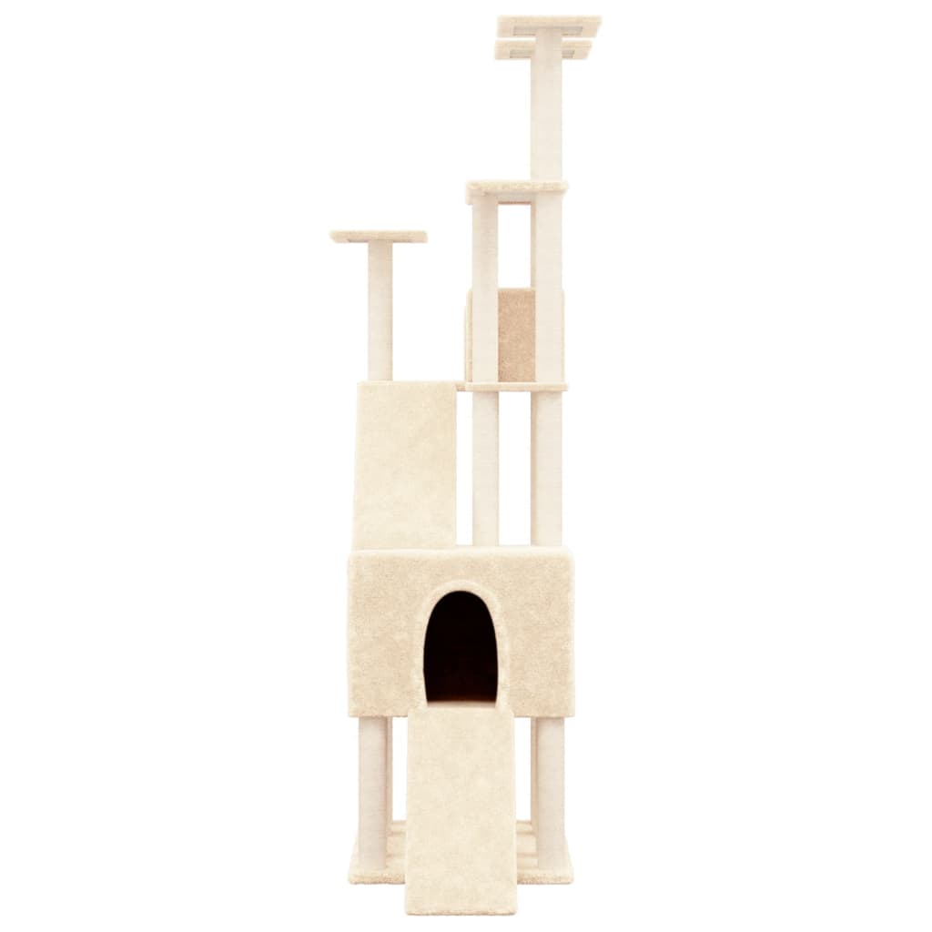 Arbre à chat XXL en bois avec niche – Crème – 190 cm – vue 3