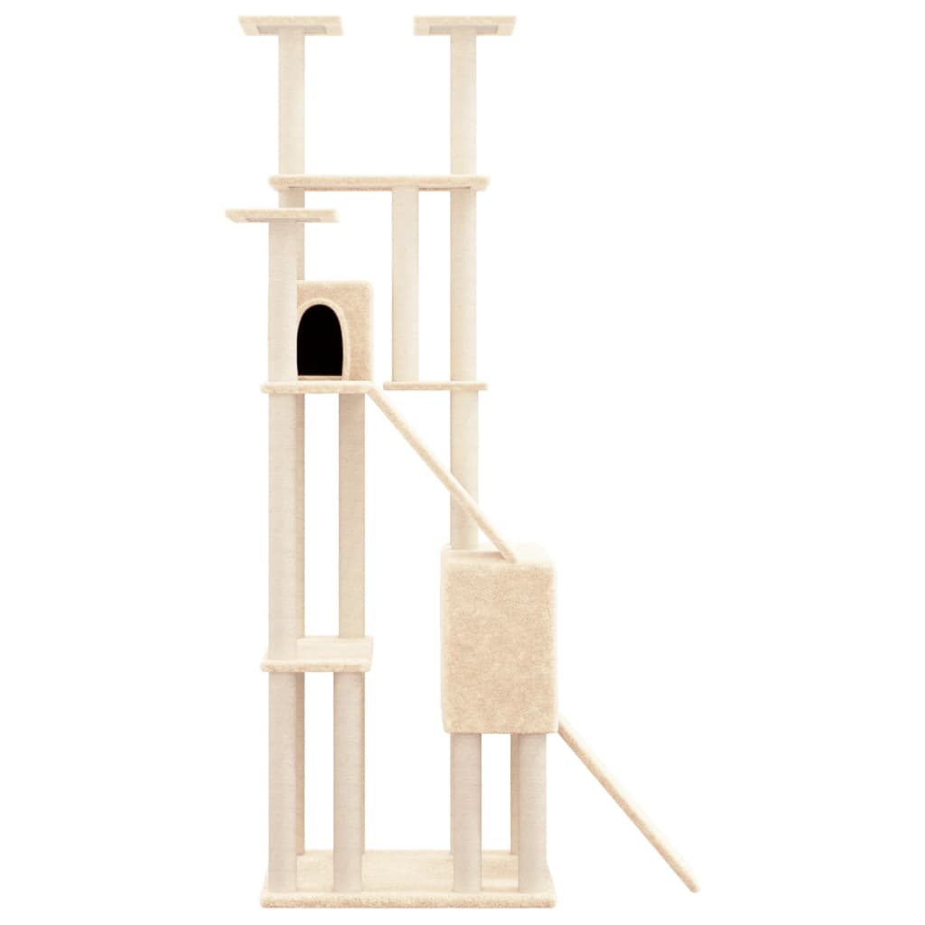 Arbre à chat XXL en bois avec niche – Crème – 190 cm – vue 4