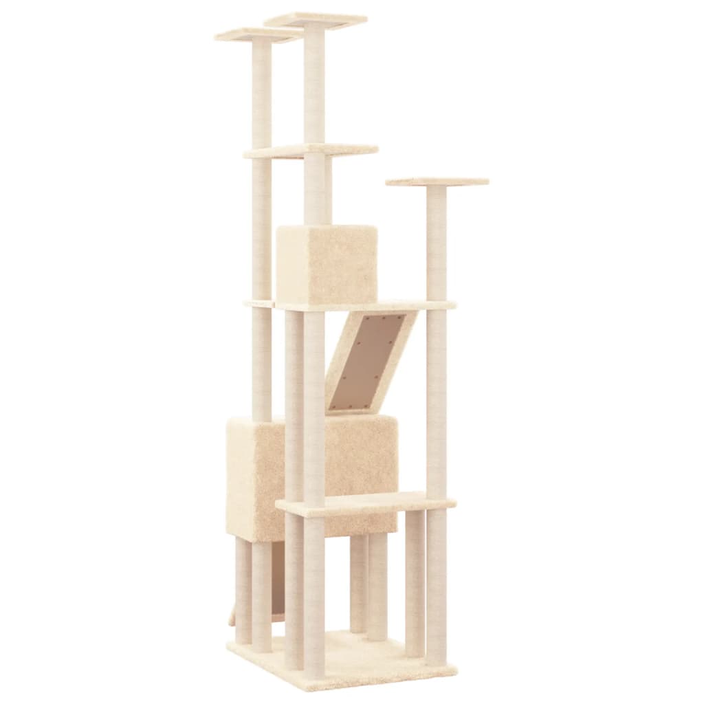 Arbre à chat XXL en bois avec niche – Crème – 190 cm – vue 5